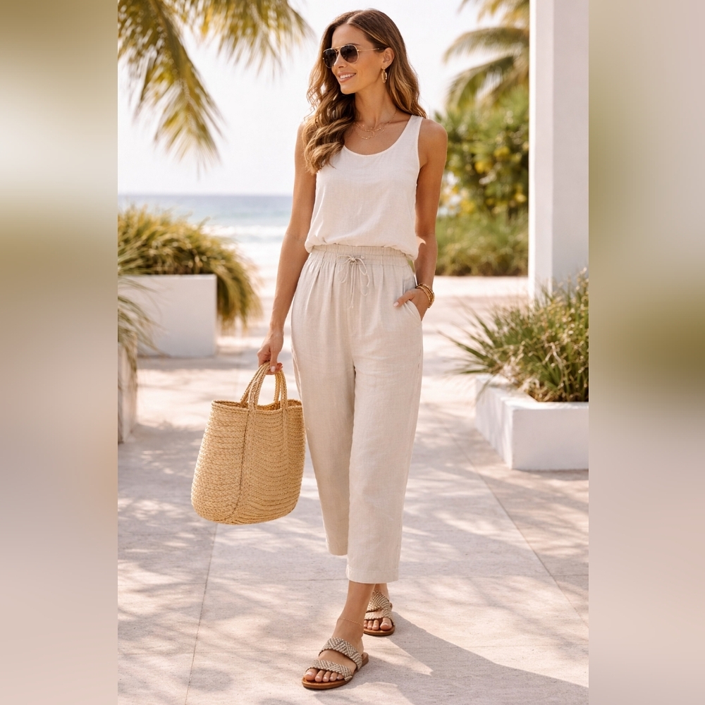 Arizona Jean Co Woven Raffia Slide Sandals Neutral Summer Flats 7.5 NWT - Picture 2 of 7
